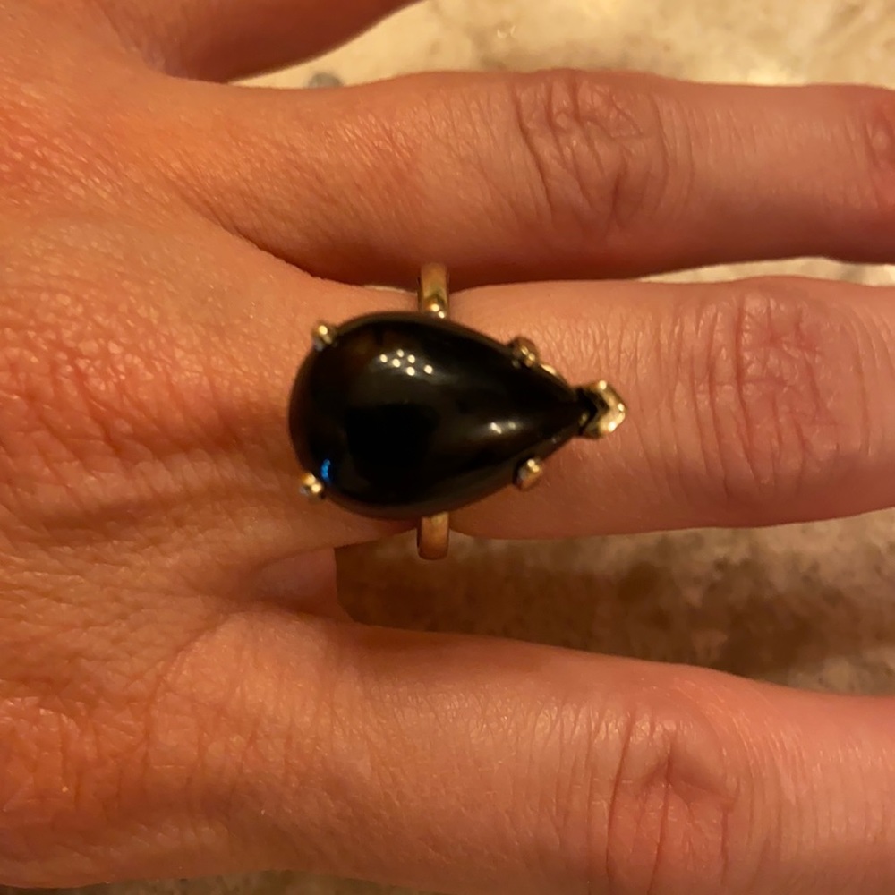 Custom designed Black onyx teardrop ring, size 5
